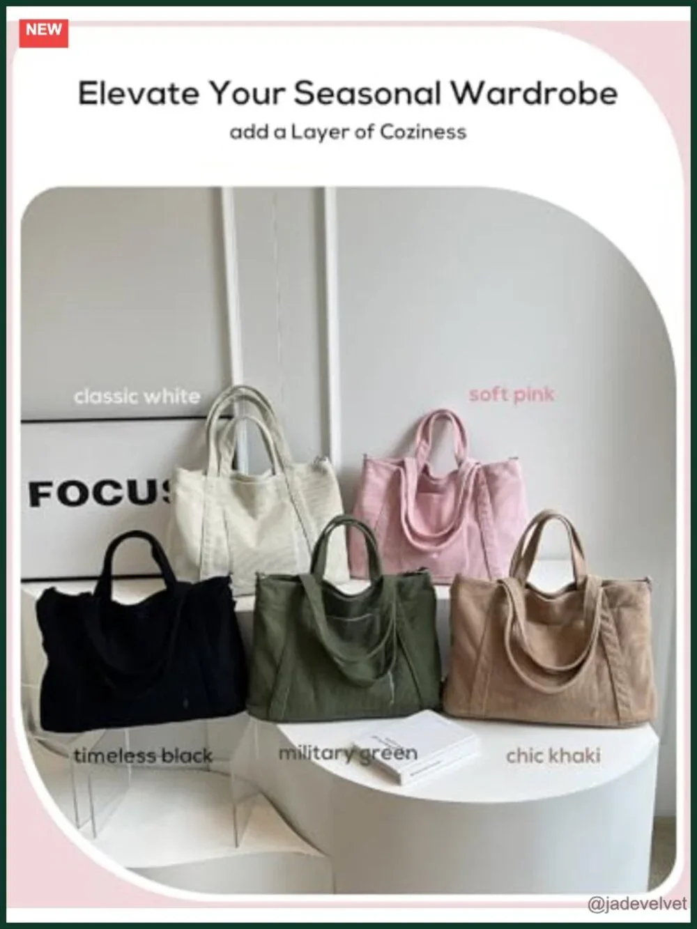Large Corduroy Tote Bag Zippered Crossbody Shoulder Hobo Handbag